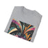 Charcoal abstract art deco patterned cotton t-shirt with crew neck design