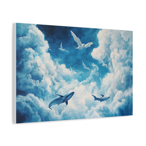 Sky Whales Grazing on Clouds — Canvas Wall Art — Side Profile & Stretched Corner Detail