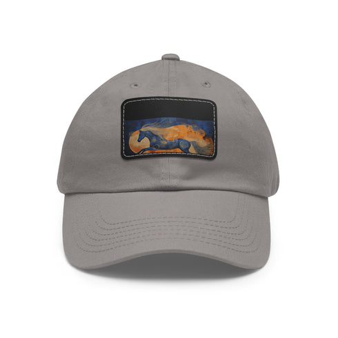 White light brown patch textured cotton baseball cap with abstract horse design.