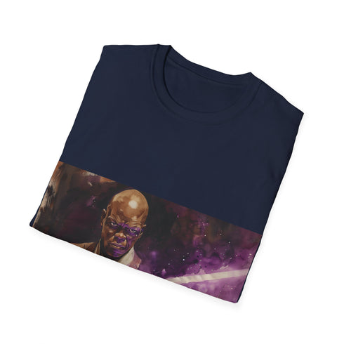 Charcoal cotton crew neck Star Wars Mace Windu lightsaber t-shirt.