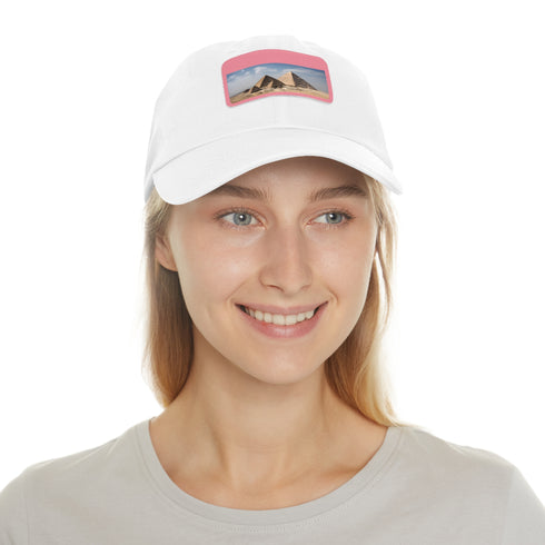 Stylish white cotton baseball cap with light brown rectangle patch.
