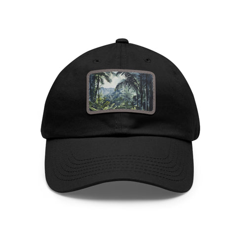White cotton Congo Rainforest Watercolor cap with light brown rectangle patch.