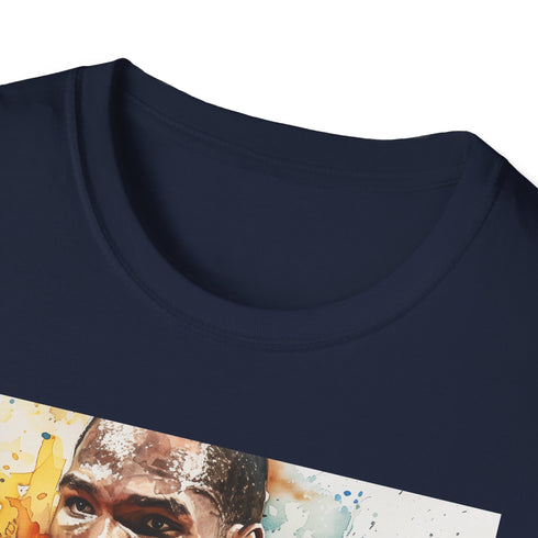 Charcoal cotton t-shirt with watercolor Kevin Durant basketball portrait