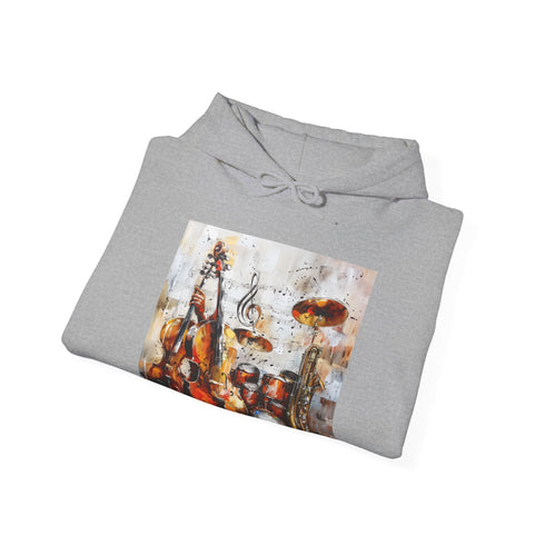 Symphony of Nature hoodie in Navy, size S, wildlife music design.