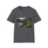 Charcoal crew neck T-shirt with vibrant Maui nature-themed print