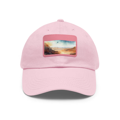 Desert camo baseball cap with light brown patch, rectangle shape.