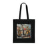 Music Lover's Tote Bag with musical notes and instruments print on black.