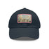 White cotton Buckingham Palace watercolor hat with light brown patch.