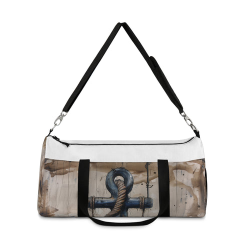 Nautical-themed anchor and rope duffel bag for weekend getaways.