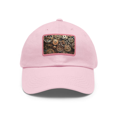 Steampunk cap with gear motifs, white/light brown, rectangle shape.