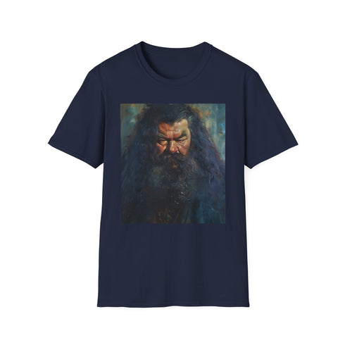 Charcoal cotton T-shirt with vibrant Rubeus Hagrid portrait in regular fit