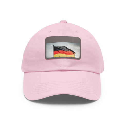 German flag colored baseball cap with rectangle logo patch.