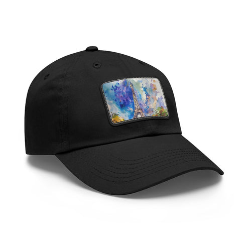 Eiffel Tower Dreams Watercolor Baseball Cap in White with Light Brown Patch