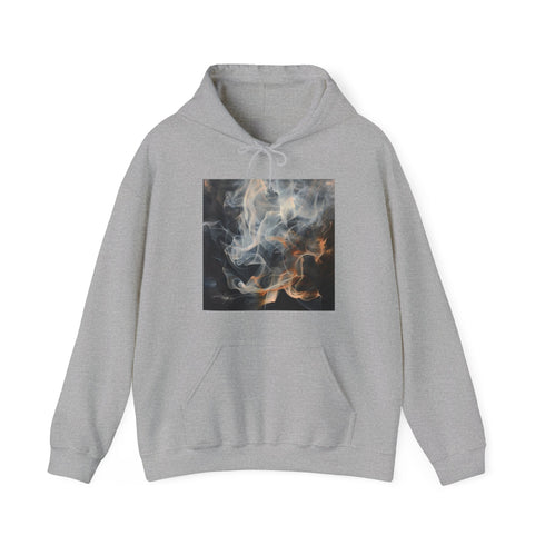 Navy unisex hoodie with smoke and shadow exploration design.
