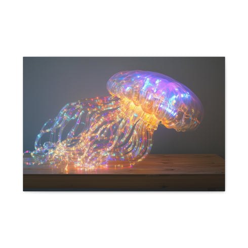 Jellyfish with Fiber Optic Tentacles Stretched Canvas Wall Art