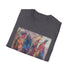Charcoal cotton t-shirt featuring vibrant bohemian feather pattern for summer adventures