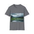 Alaska Adventure Landscapes Tee in Charcoal, Size S, Mountain Lake Print.