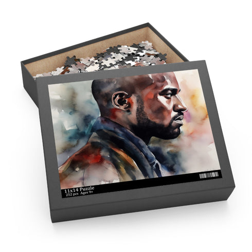 Vibrant watercolor Kanye West puzzle for fans of the rapper.