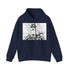 Hand-drawn navy coastal lighthouse hoodie for men and women.