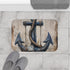 Nautical anchor bath mat with coastal charm for bathroom decor.