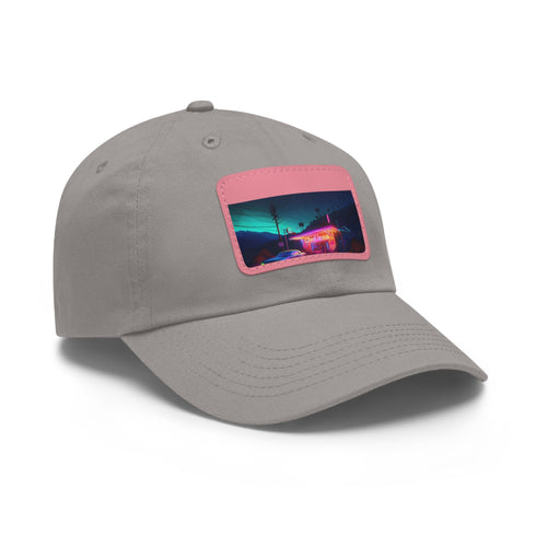 Neon watercolor charm baseball cap with light brown patch.
