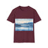 Watercolor mountain tee in charcoal for nature lovers.