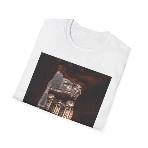 Charcoal cotton crew neck t-shirt with Petra-inspired design for summer
