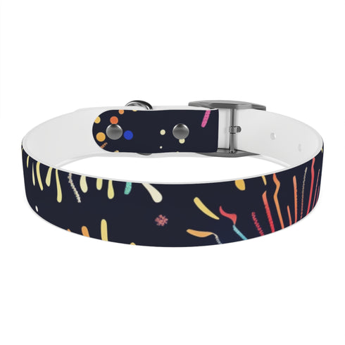 Vibrant festive fireworks dog collar for medium dogs in black onyx.