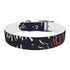 Vibrant festive fireworks dog collar for medium dogs in black onyx.