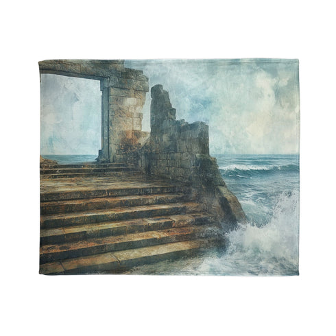 Crystal Tide Sweeping over Ruins Plush Fleece Throw Blanket