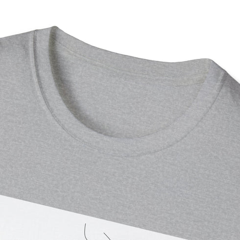 Minimalist charcoal line art face t-shirt with elegant single line design.