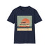 Charcoal cotton T-shirt with retro camper van sunset design