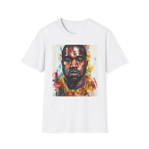 Charcoal cotton crew neck T-shirt featuring Kanye West vibrant portrait