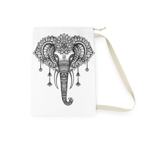 Mandala elephant laundry bag with intricate global-inspired design.