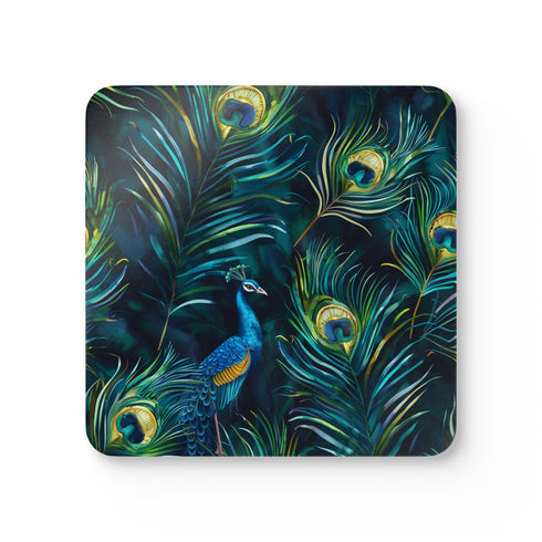 Coastal themed blue eyes square corkwood coasters.