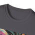 Charcoal art deco pattern cotton T-shirt with crew neck and vibrant design