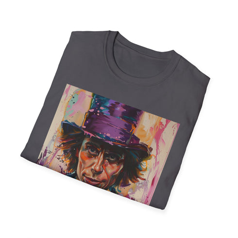 Willy Wonka portrait tee in Charcoal; captures magical, vibrant spirit.