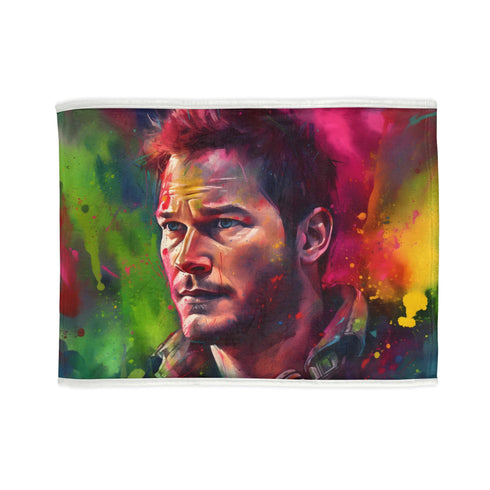 Vibrant Hollywood Radiance Blanket featuring Chris Pratt in neon watercolor design.