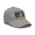Neon watercolor splatter baseball cap in white with light brown patch.