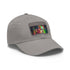 Neon watercolor splatter baseball cap with light brown patch.