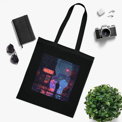 Retro pixel video game black cotton tote bag for accessories.