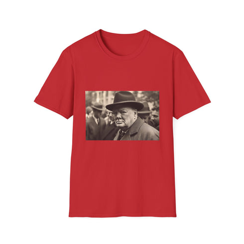 Charcoal cotton T-shirt with Churchill silhouette exuding resilience and determination