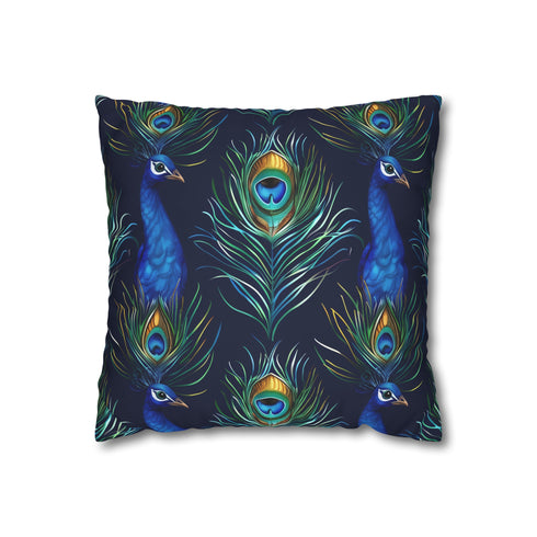 Vibrant blue peacock feathers pillowcase, soft and stylish decor accent with seamless pattern