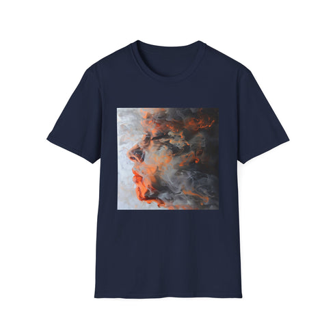 Charcoal cotton T-shirt with abstract smoke art design and crew neck