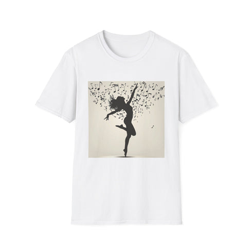 Charcoal dancer silhouette t-shirt with musical notes design for men and women