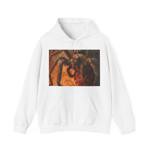 Vibrant navy tarantula graphic on soft unisex hoodie, Regular fit.