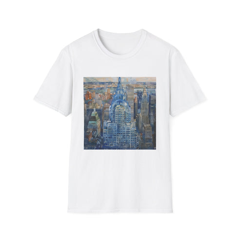 Watercolor charcoal t-shirt showcasing Art Deco Chrysler Building in regular fit