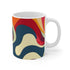 Retro Waves ceramic coffee mug with vibrant seamless pattern design.