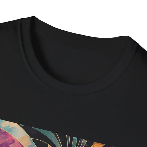 Charcoal art deco t-shirt with abstract geometric patterns elegant and sophisticated