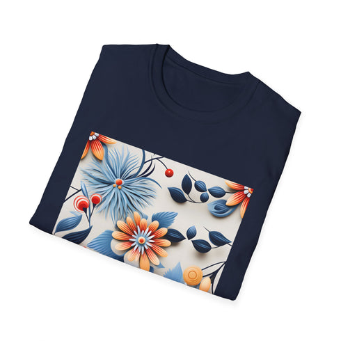 Cotton charcoal T-shirt with vibrant floral pattern and crew neck design